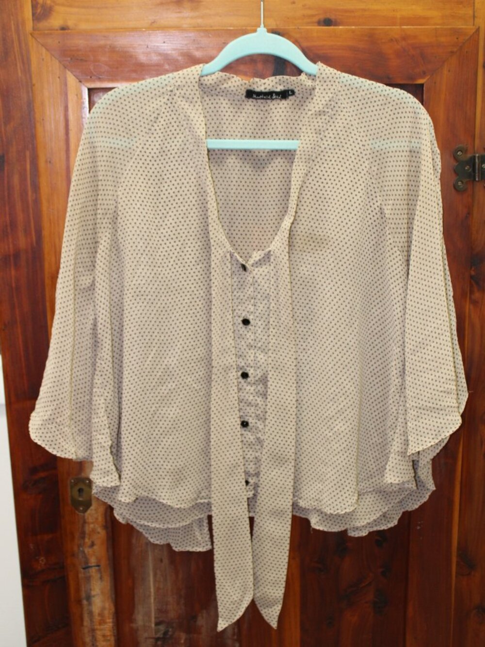 Mustard Seed sheer blouse Ruffle Tie size Large